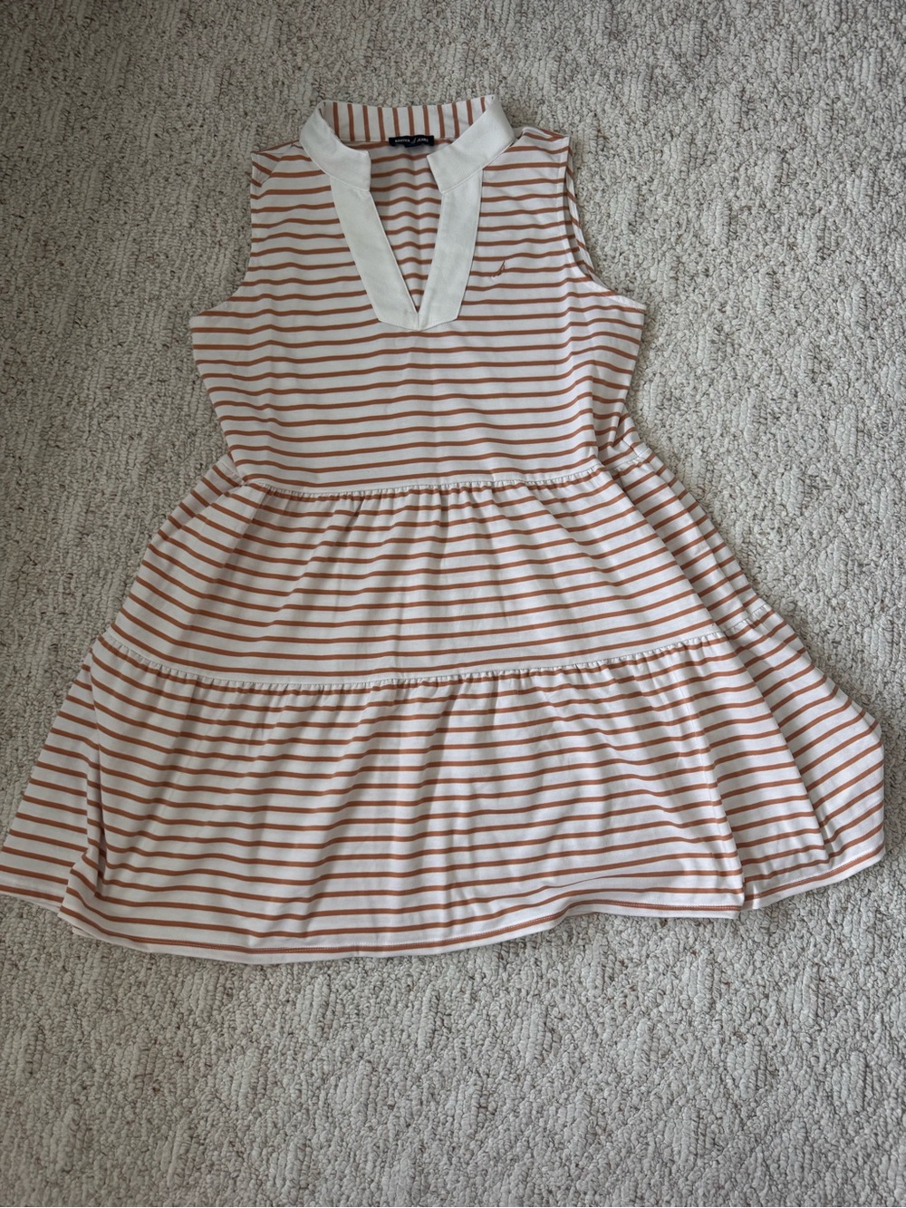 Nautica Jeans Tiered Striped Dress Travel Pockets Coastal Tenniscore